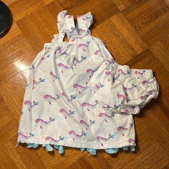 Hatley Baby Cross Back Narwhal Sea Dress size 12-18 months trimmed in tassels - Picture 3 of 5
